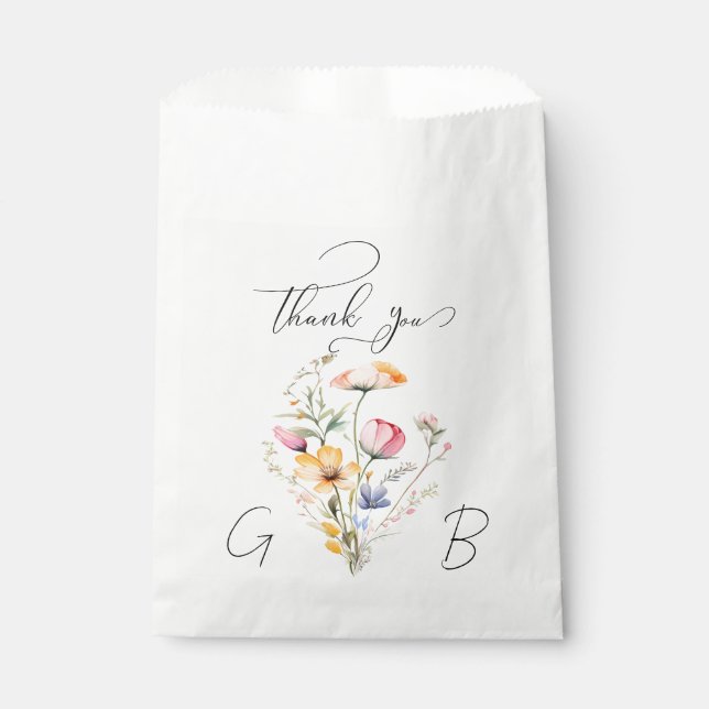 Watercolor Meadow Wildflower Thank You Wedding Favor Bag (Front)
