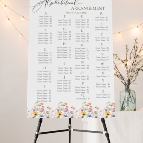Watercolor Meadow Wildflower Wedding Seating Chart Foam Board