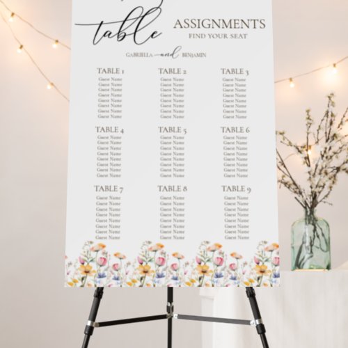 Watercolor Meadow Wildflower Wedding Seating Chart Foam Board