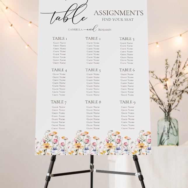 Watercolor Meadow Wildflower Wedding Seating Chart Foam Board (In Situ (Stand))