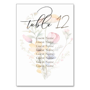 Watercolor Meadow Wildflower Wedding Seating Chart Table Number