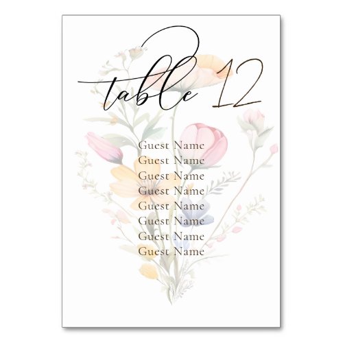 Watercolor Meadow Wildflower Wedding Seating Chart Table Number
