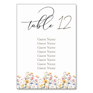 Watercolor Meadow Wildflower Wedding Seating Chart Table Number
