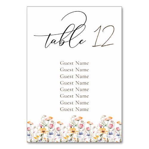 Watercolor Meadow Wildflower Wedding Seating Chart Table Number