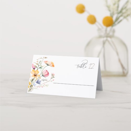 Watercolor Meadow Wildflower Wedding table Place Card