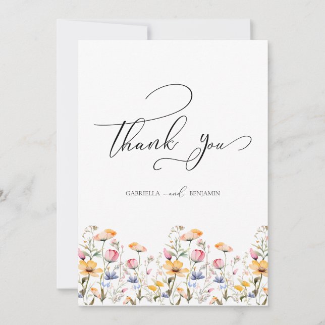 Watercolor Meadow Wildflower Wedding Thank You Car Card (Front)
