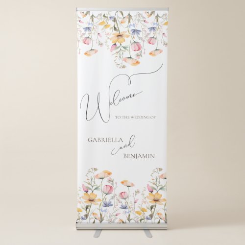 Watercolor Meadow Wildflower Wedding Welcome Retractable Banner