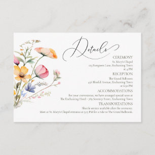 Watercolor Meadow Wildflowers  Wedding Details Enclosure Card