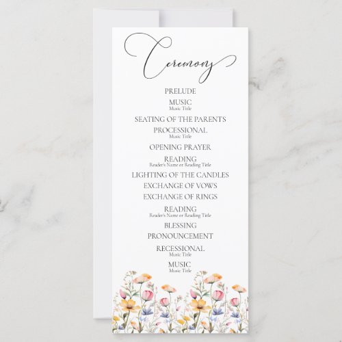 Watercolor Meadow Wildflowers Wedding Program