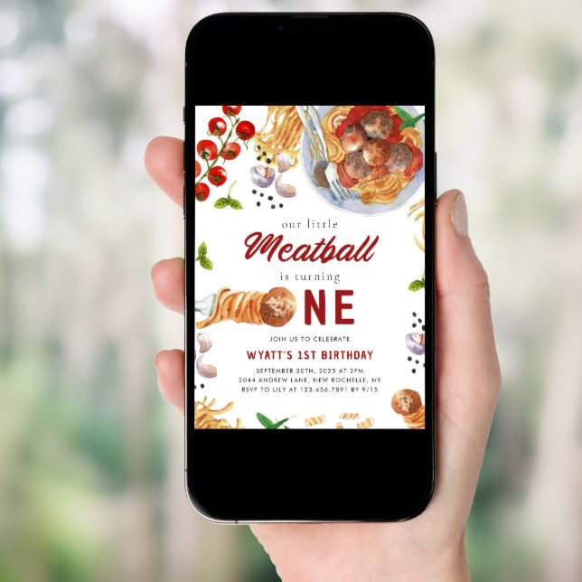 Watercolor Meatball Italian 1st Birthday Invitation (Front Digital)