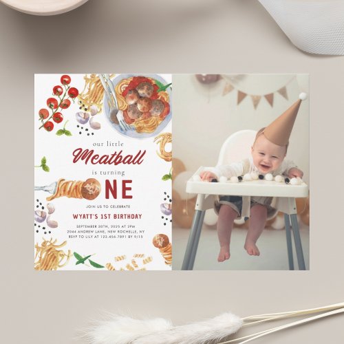 Watercolor Meatball Italian 1st Birthday Invitation