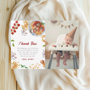 Watercolor Meatball Italian 1st Birthday Thank You Card