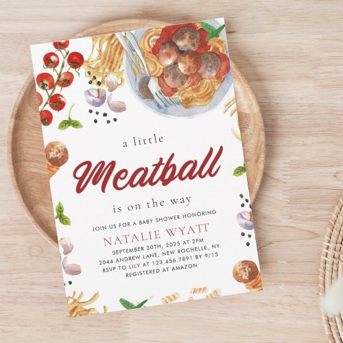 Watercolor Meatball Italian Baby Shower  Invitation
