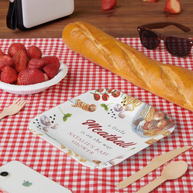 Watercolor Meatball Italian Baby Shower  Paper Plates (Picnic)