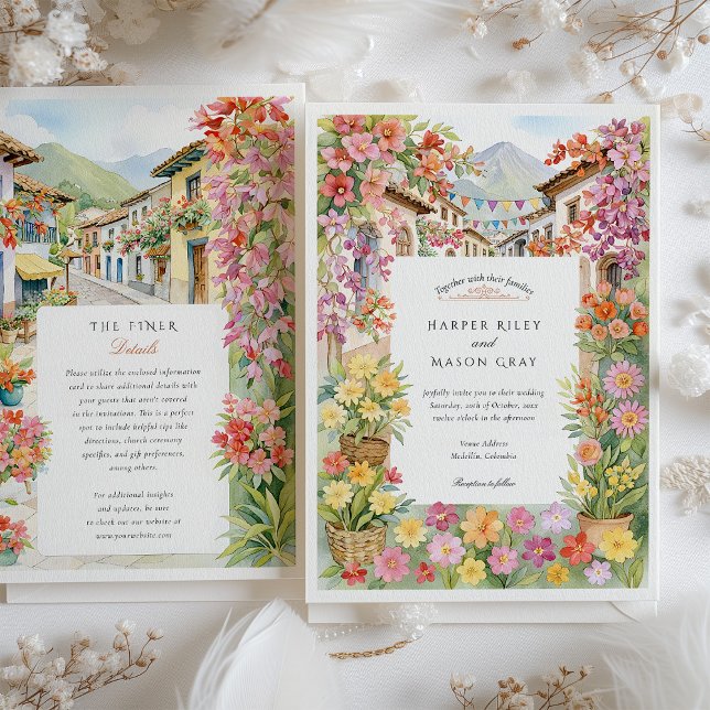 Watercolor Medellín Colombia Wedding Invitation (Creator Uploaded)