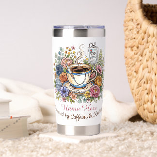 Watercolor Medical Coffee Floral Personalized Name Insulated Tumbler