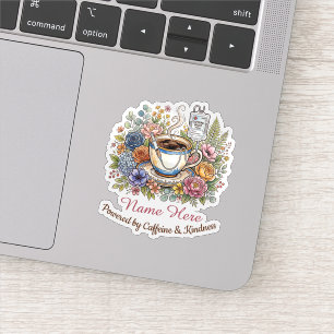 Watercolor Medical Coffee Floral Personalized Name Sticker