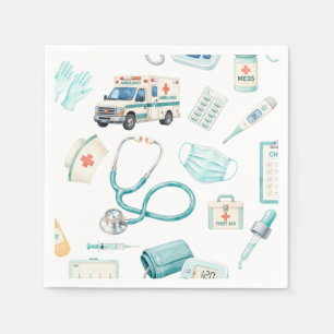 Watercolor Medical Doctor Nurse Party Napkins