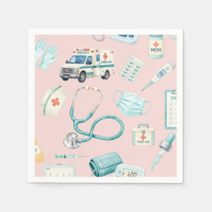 Watercolor Medical Doctor Nurse Party Napkins