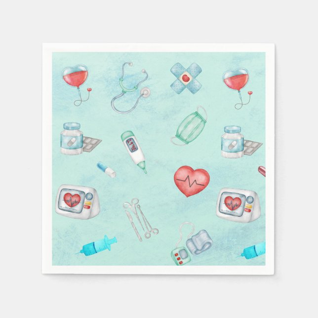 Watercolor Medical Doctor Nurse Themed  Napkins (Front)