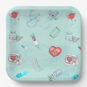 Watercolor Medical Doctor Nurse Themed Paper Plates