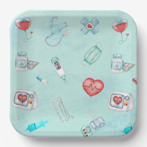 Watercolor Medical Doctor Nurse Themed  Paper Plates