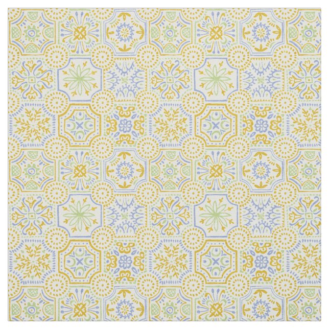 Watercolor Mediterranean Azulejo Boho Pattern Fabric (Swatch)