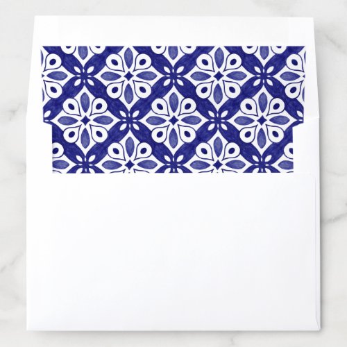 Watercolor Mediterranean Blue Tile Pattern Envelope Liner