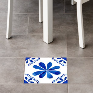 Watercolor Mediterranean Blue Tile Vinyl  Floor De Decals
