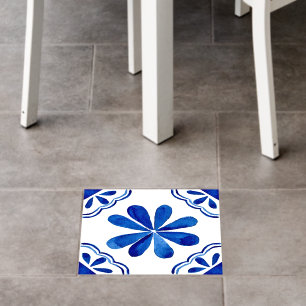 Watercolor Mediterranean Blue Tile Vinyl Floor De Floor Decals
