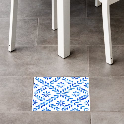 Watercolor Mediterranean Blue Tile Vinyl  Floor Fl Floor Decals