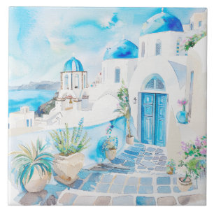 Watercolor Mediterranean Ceramic Tile