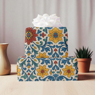 Watercolor Mediterranean Floral Modern Summer Wrapping Paper