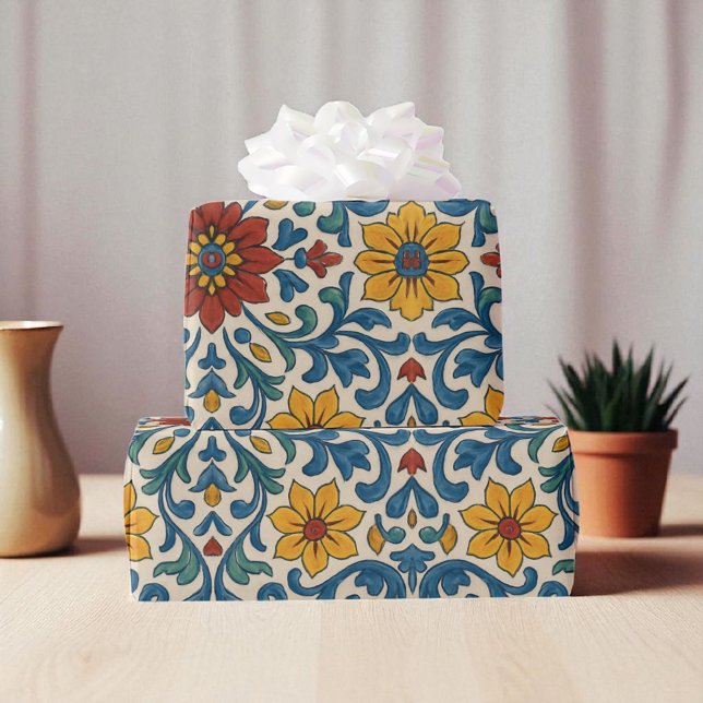 Watercolor Mediterranean Floral Modern Summer Wrapping Paper (Creator Uploaded)