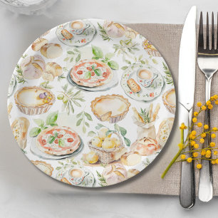 Watercolor Mediterranean Food Pattern Paper Plates
