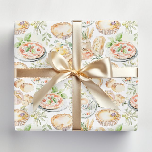 Watercolor Mediterranean Food Pattern Wrapping Paper (In situ)