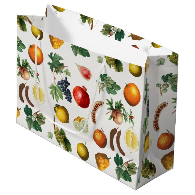 Watercolor Mediterranean Fruit Pattern Large Gift Bag (Front Angled)