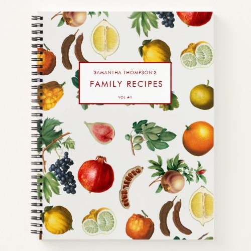 Watercolor Mediterranean Fruit Pattern Recipe Notebook