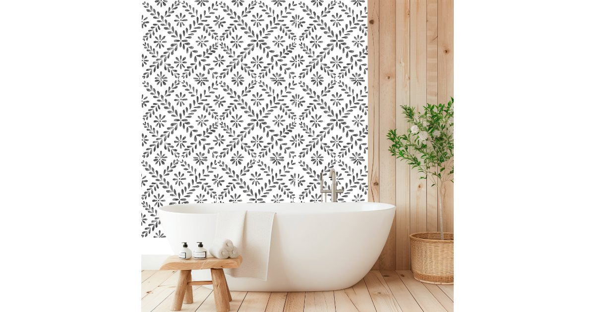 Watercolor Mediterranean Grey Tile Wallpaper | Zazzle