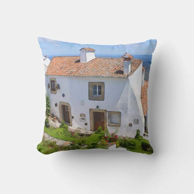 Watercolor Mediterranean house Throw Pillow (Front)
