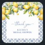 Watercolor Mediterranean Italian Thank You Favor Square Sticker<br><div class="desc">Experience the Mediterranean's zest for life with our Lemon Citrus design! Featuring elegant fonts and a bouquet of vibrant citrus fruits,  including lemon,  lime,  orange,  grapefruit,  and papaya,  this collection radiates sophistication. Customize colors effortlessly and explore matching items for a cohesive celebration!</div>