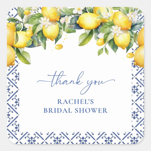 Watercolor Mediterranean Italian Thank You Favor Square Sticker (Front)