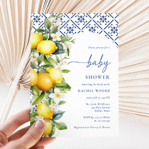 Watercolor Mediterranean Lemon Baby Shower Invitation