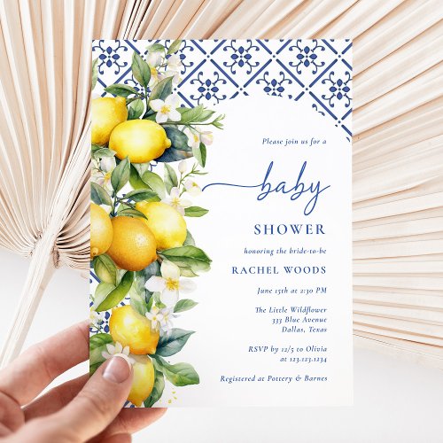 Watercolor Mediterranean Lemon Baby Shower Invitation