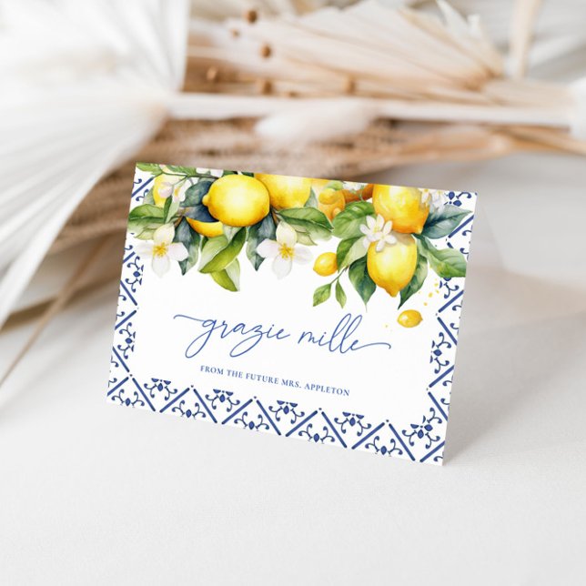 Watercolor Mediterranean Lemon Bridal Shower Thank You Card (Creator Uploaded)