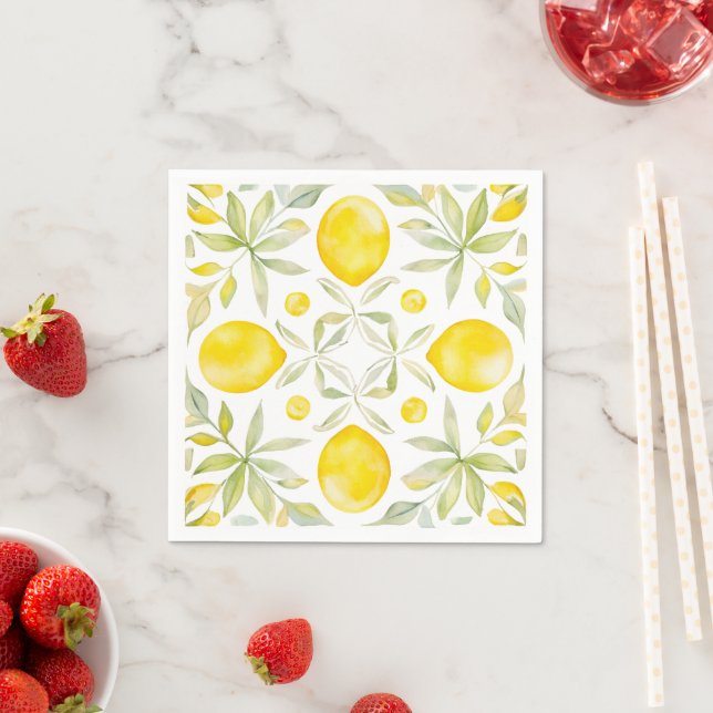 Watercolor Mediterranean Lemon  Napkins (Insitu)