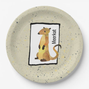 Watercolor Meerkat on a Beige Background Paper Plates
