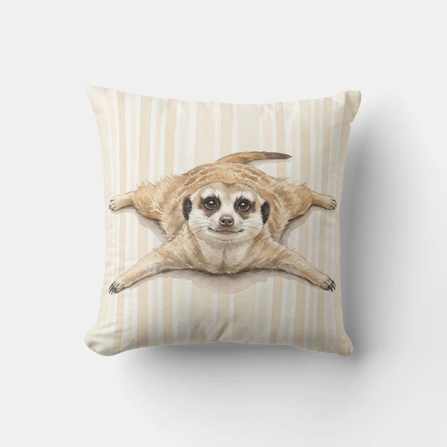 Watercolor Meerkat Wildlife Throw Pillows (Front)