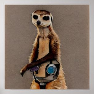 Watercolor Meerkat with Steampunk Mask  Poster