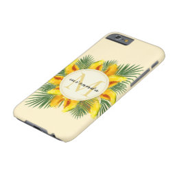 Watercolor Melon Tropical Leaves Wreath Monogram Barely There iPhone 6 Case